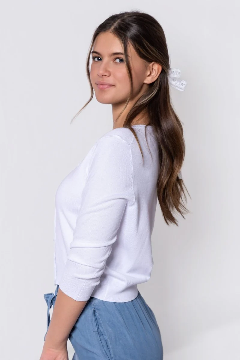 3/4 Sleeve Knit Cardigan (White) - Image 3