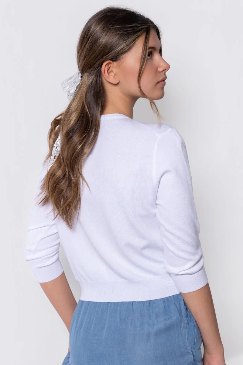 3/4 Sleeve Knit Cardigan (White) - Image 4