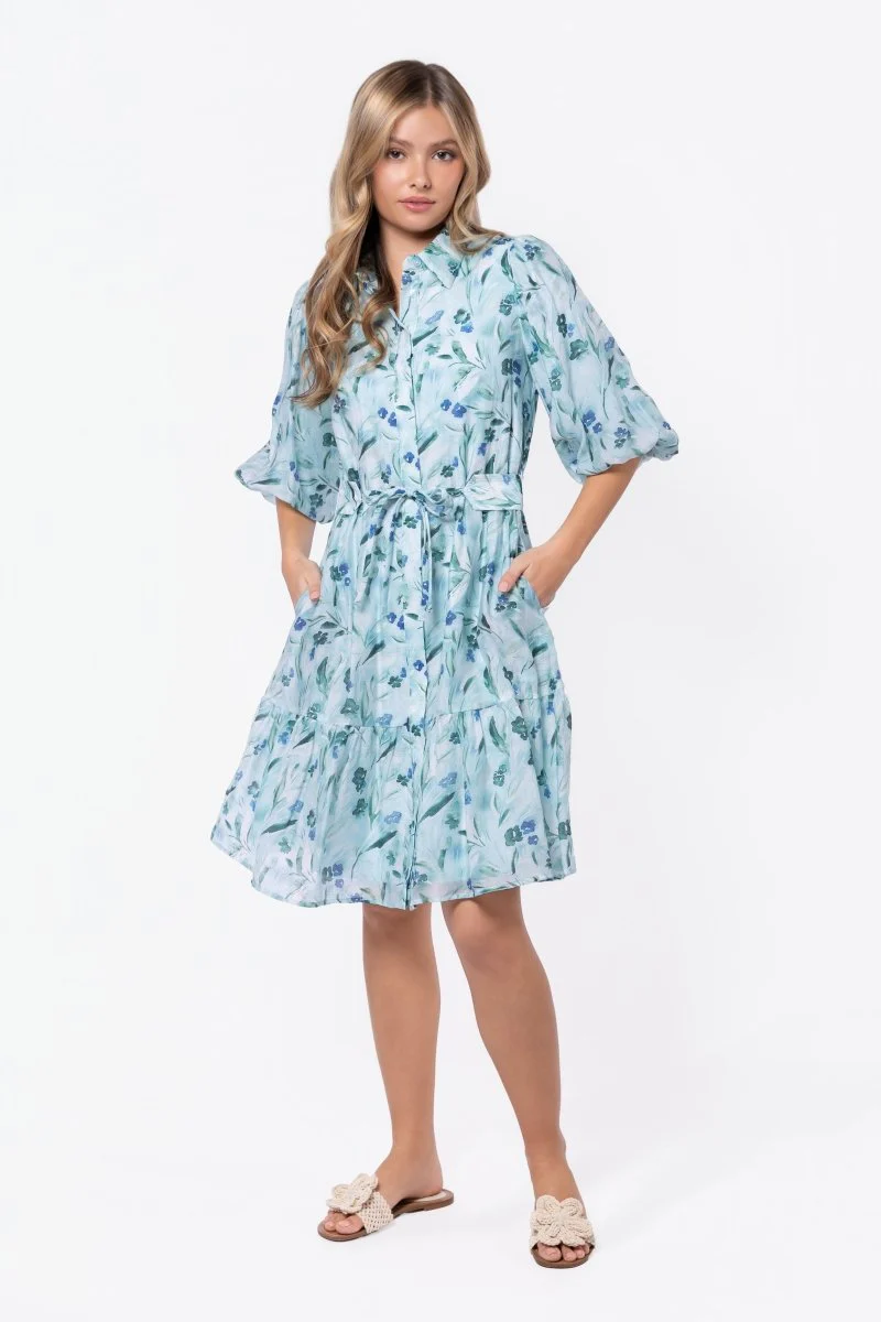 Allie Dress Short Sleeve 41" (Green Flower)