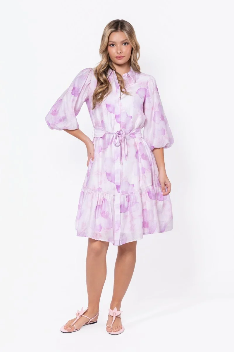 Allie Dress Short Sleeve 41" (White/Pink)