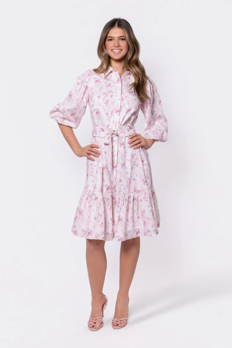 Allie Dress Short Sleeve 42" (Ivory/Purple)