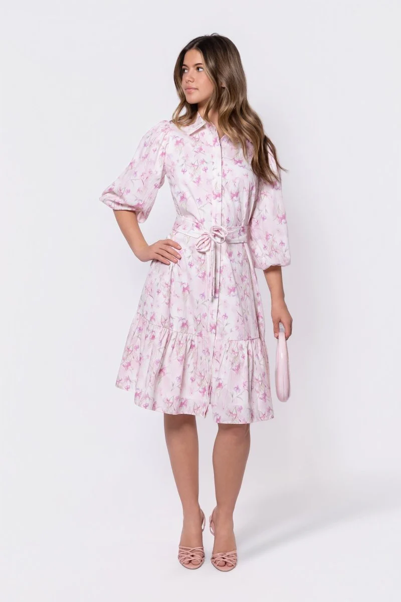 Allie Dress Short Sleeve 42" (Ivory/Purple) - Image 2
