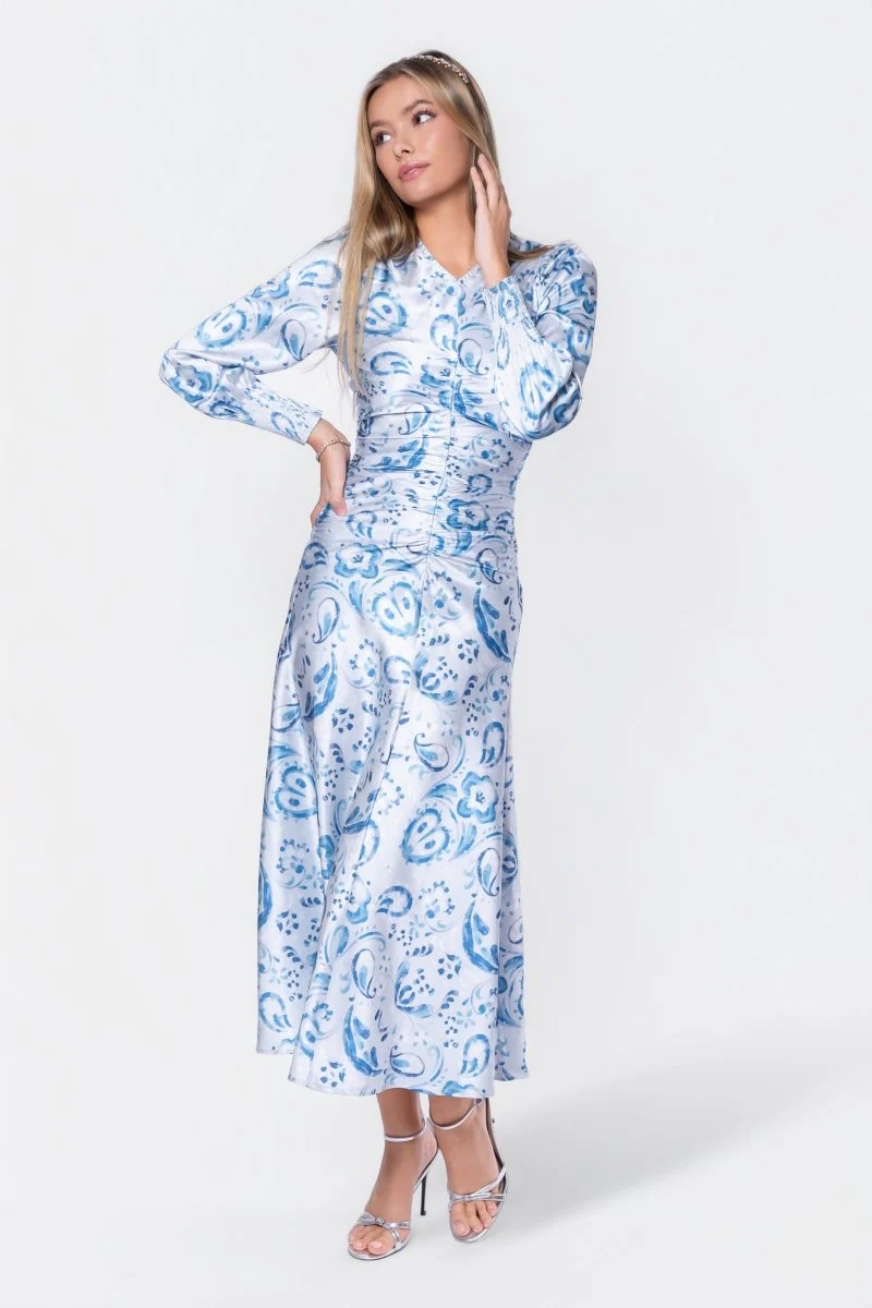 Audrey Dress Long Sleeve (Blue Pattern) - Image 2