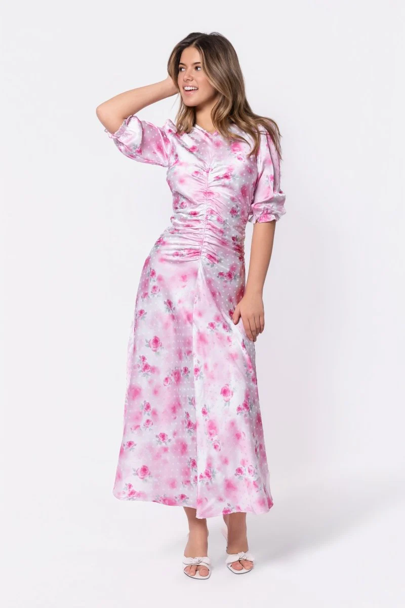 Audrey Dress Short Sleeve (White/Pink) - Image 2