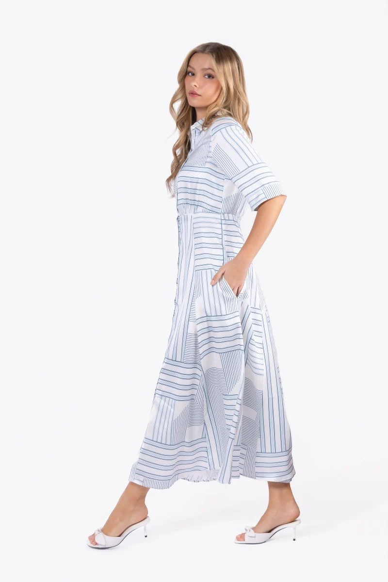 Aviana Dress (White/Blue) - Image 3