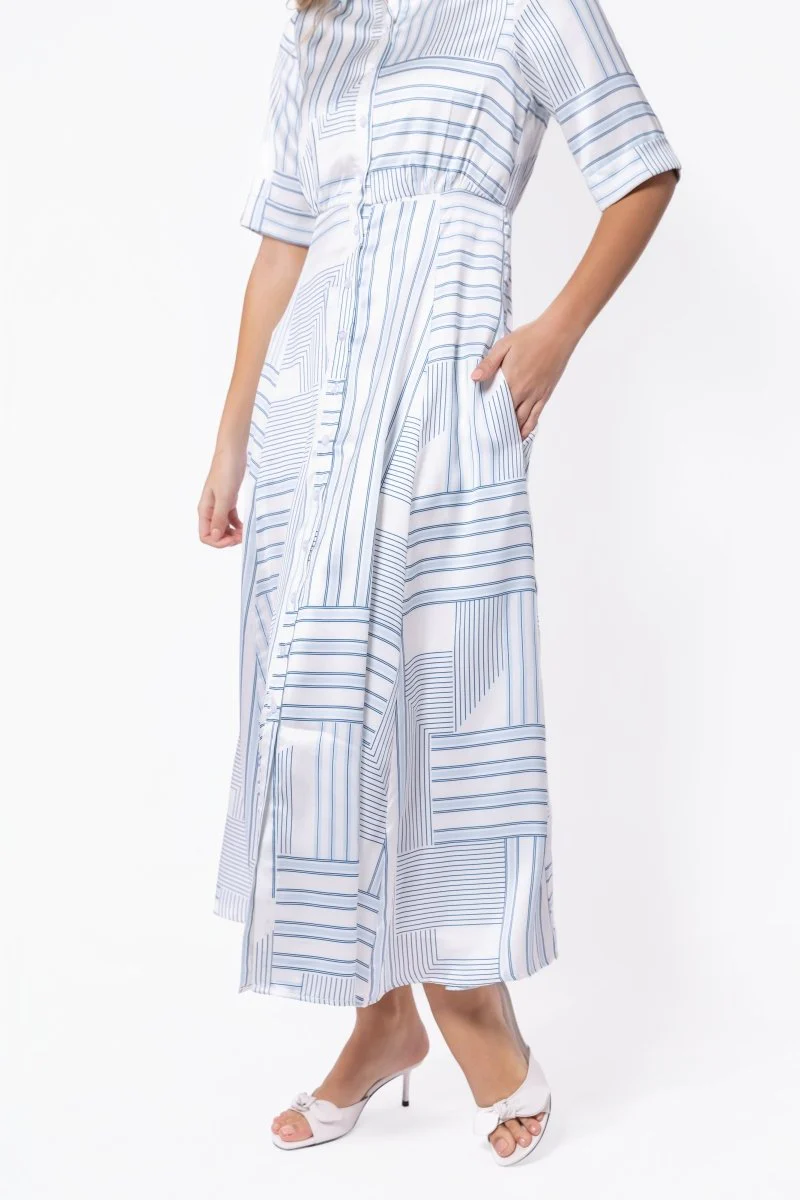 Aviana Dress (White/Blue) - Image 5
