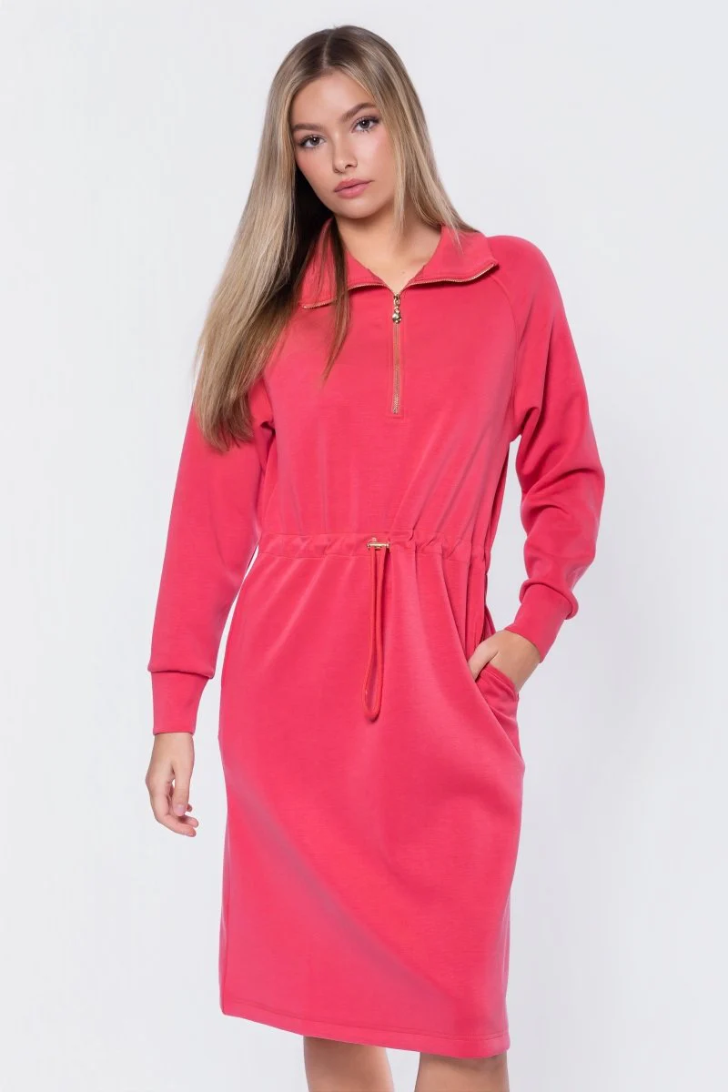 Mina Half Zip Dress 42" (Coral) - Image 3