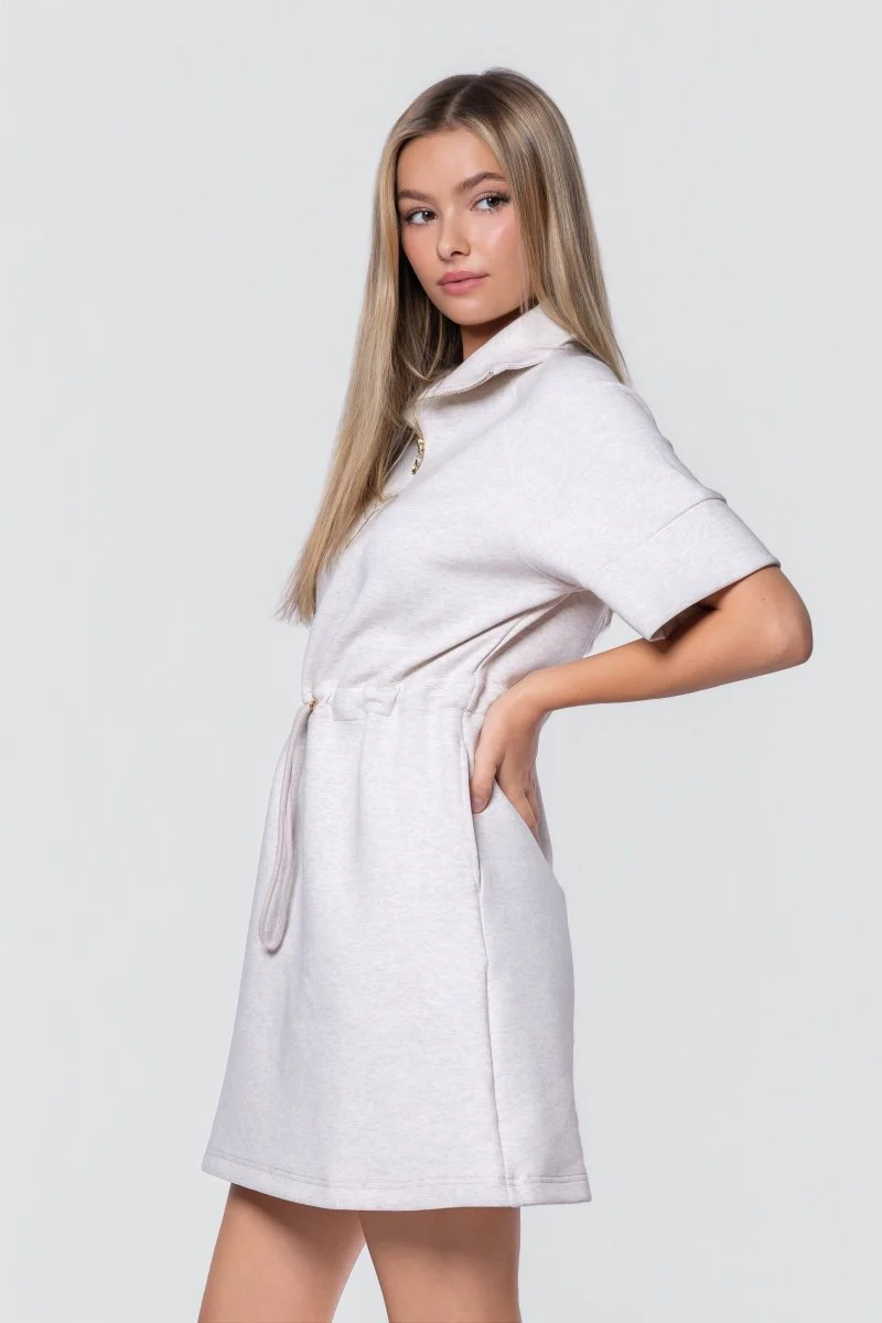 Mina Half Zip Dress Short Sleeve 37" (Ivory Heather) - Image 4