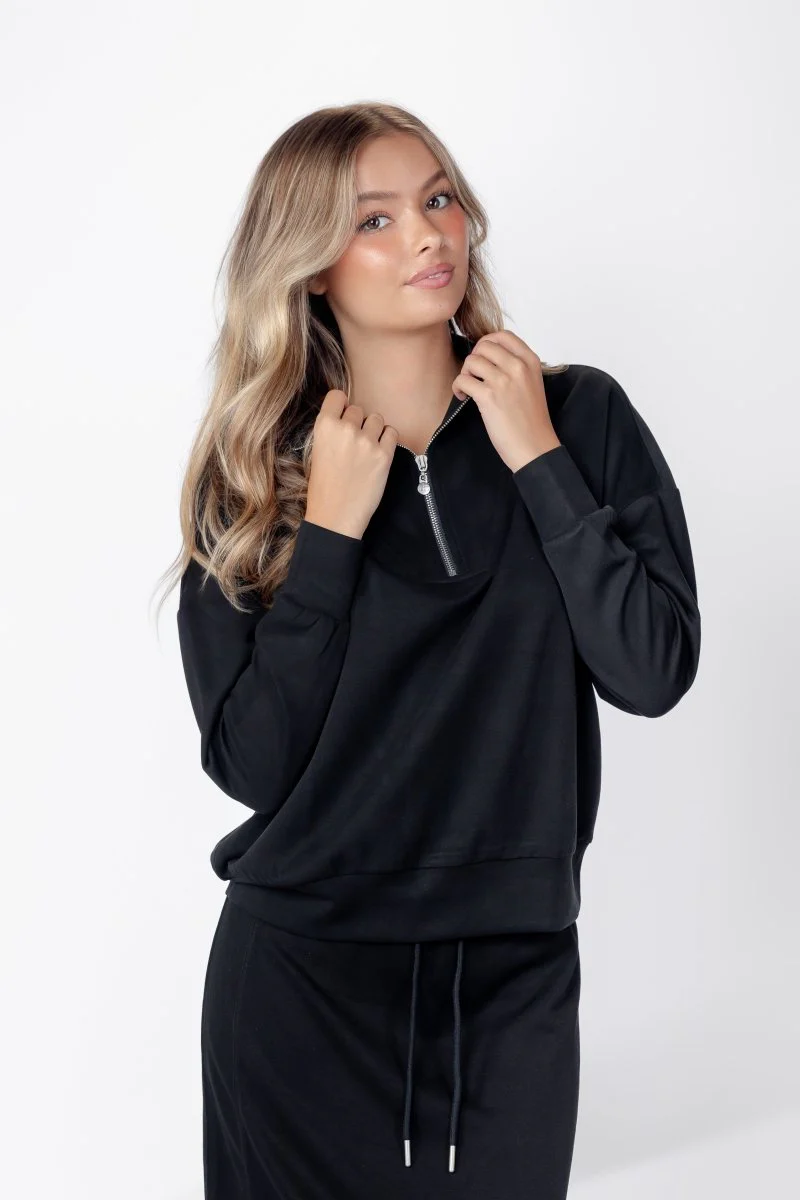Mina Half Zip Top (Black)